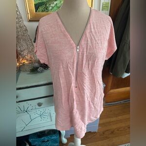 SMX Pink Zip-Front Short Sleeve Top XL Stretch Soft VGUC Edgy Stylish Comfy